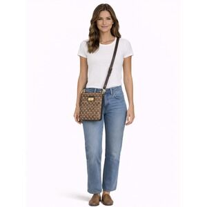 COACH Kristen Small Crossbody Bag Signature Khaki Brown Jacquard Turn Lock